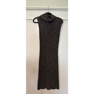 Max Studio Sleeveless Heather Gray/Black Long Knit Turtleneck Sweater Dress, S